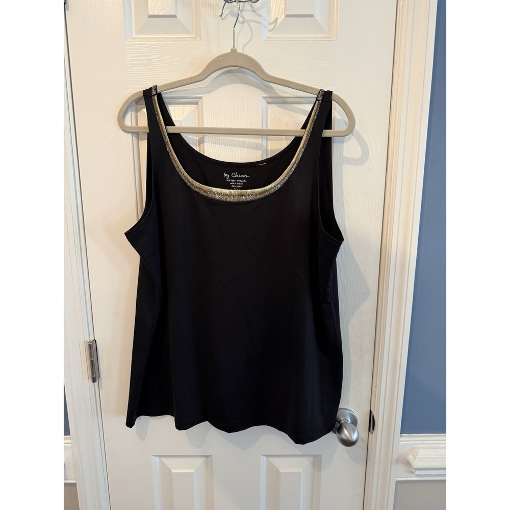 Chicos Black Gold Trim Formal Tank Top Size 3 Or XL 16‎  92% Nylon 8 Spandex